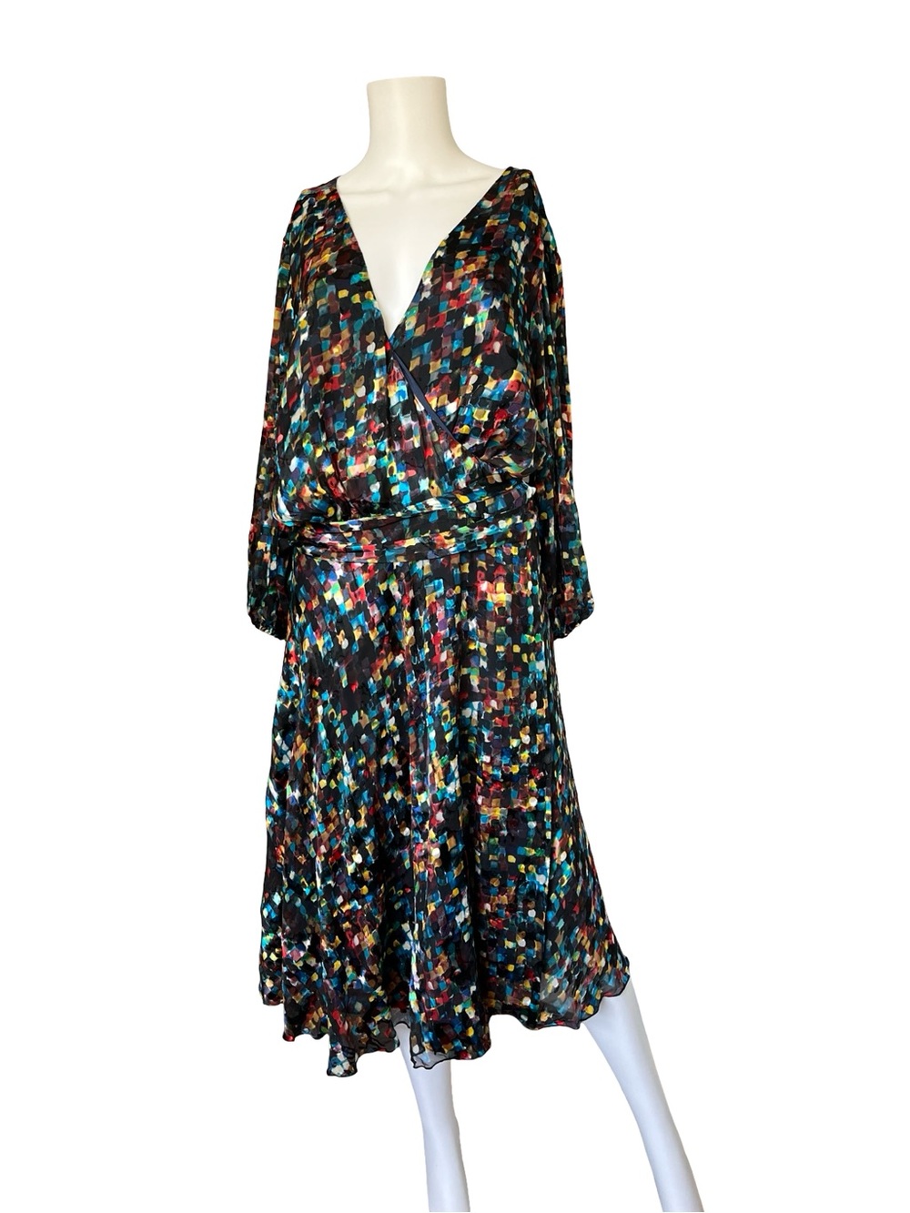 Maree Pour Toi Wrap Dress Silk Blend Colorful Abstract Womens Plus Size 22